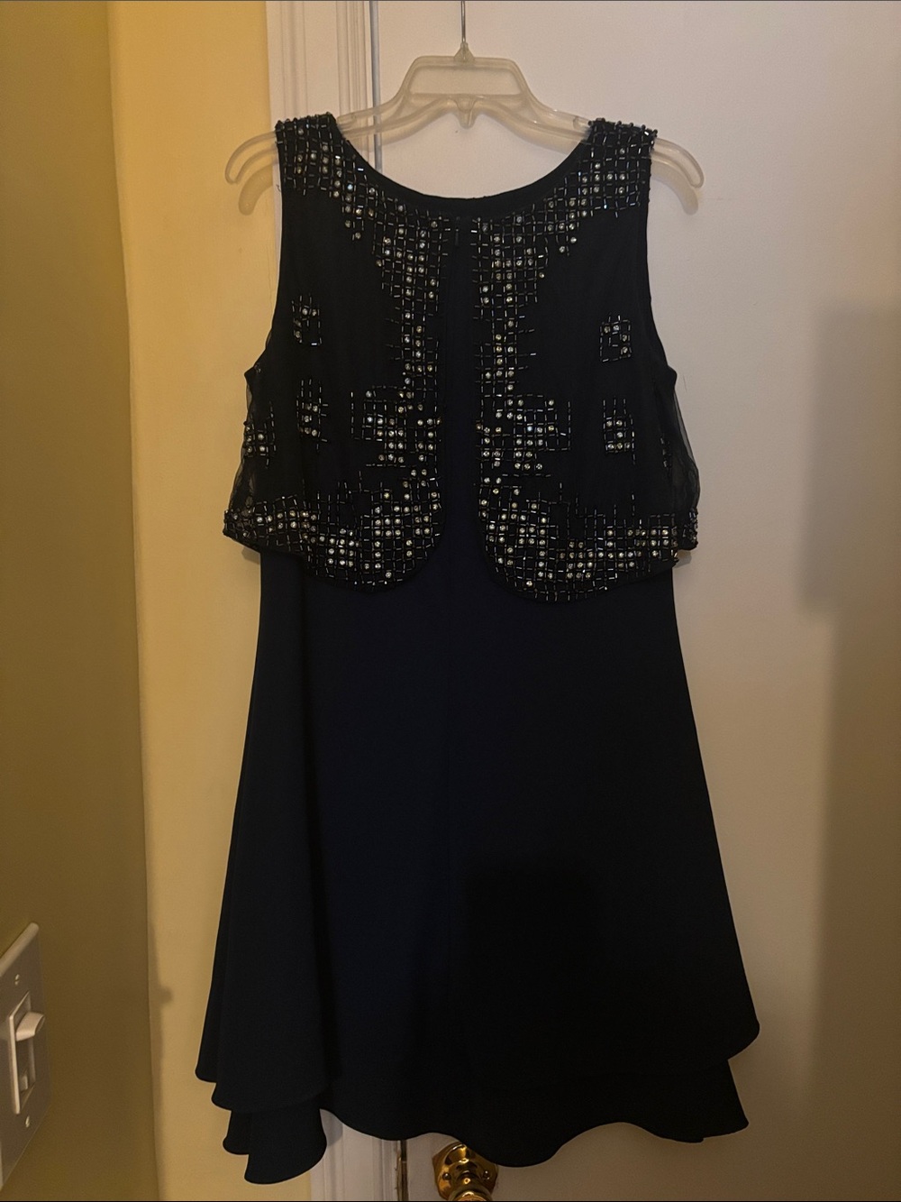 Armani Collezioni Navy Beaded Layered Cocktail Dress